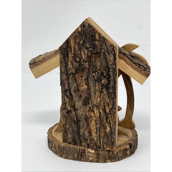 Carved Wood Nativity Scene Bethlehem Palm Tree Crèche ~4x3” Christmas Mini Tiki - Picture 6 of 9